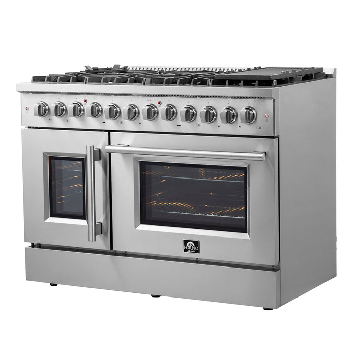 Forno 48" Gas Burner, Electric Oven Range With French Door in Stainless Steel, FFSGS6356-48