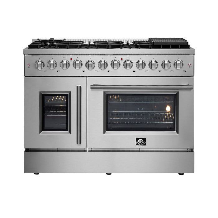 Forno 48" Gas Burner, Electric Oven Range With French Door in Stainless Steel, FFSGS6356-48