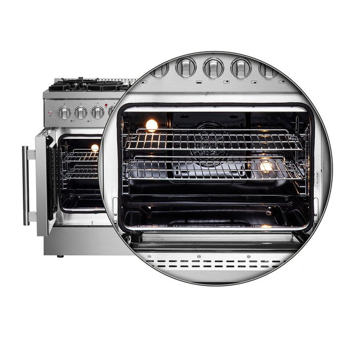 Forno 48" Gas Burner, Electric Oven Range With French Door in Stainless Steel, FFSGS6356-48