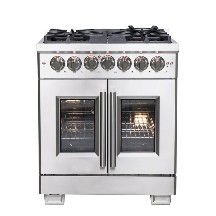 Forno 30" Professional Gas Burner, Electric Oven Range With French Door And 5 Sealed Burners, FFSGS6387-30