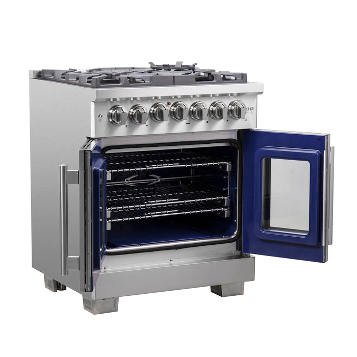 Forno 30" Professional Gas Burner, Electric Oven Range With French Door And 5 Sealed Burners, FFSGS6387-30