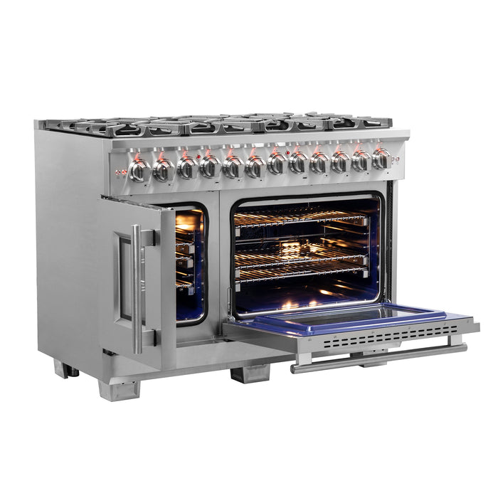 Forno 48" Professional Gas Burner, Electric Oven Range With French Door And 8 Sealed Burners, FFSGS6387-48