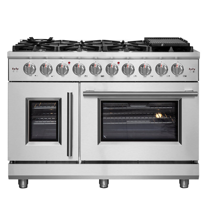 Forno 48″ Freestanding French Door Gas Range with 8 Burners, FFSGS6439-48