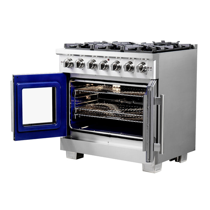 Forno 36" Professional Gas Range With French Door And 6 Sealed Burners, FFSGS6460-36