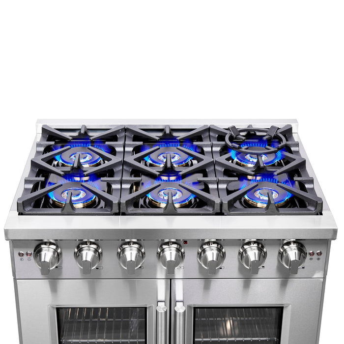 Forno 36" Professional Gas Range With French Door And 6 Sealed Burners, FFSGS6460-36