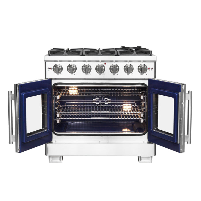 Forno 36" Professional Gas Range With French Door And 6 Sealed Burners, FFSGS6460-36