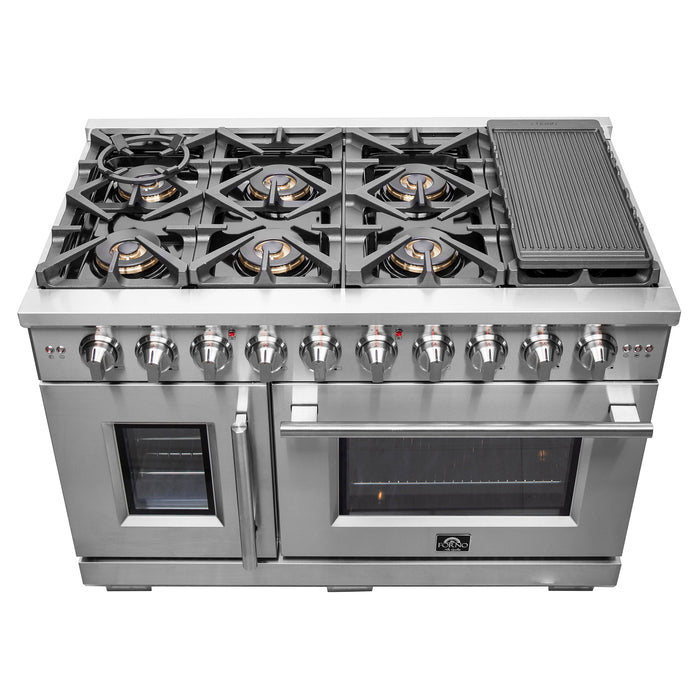 Forno 48" Professional Gas Range With French Door And 8 Sealed Burners, FFSGS6460-48