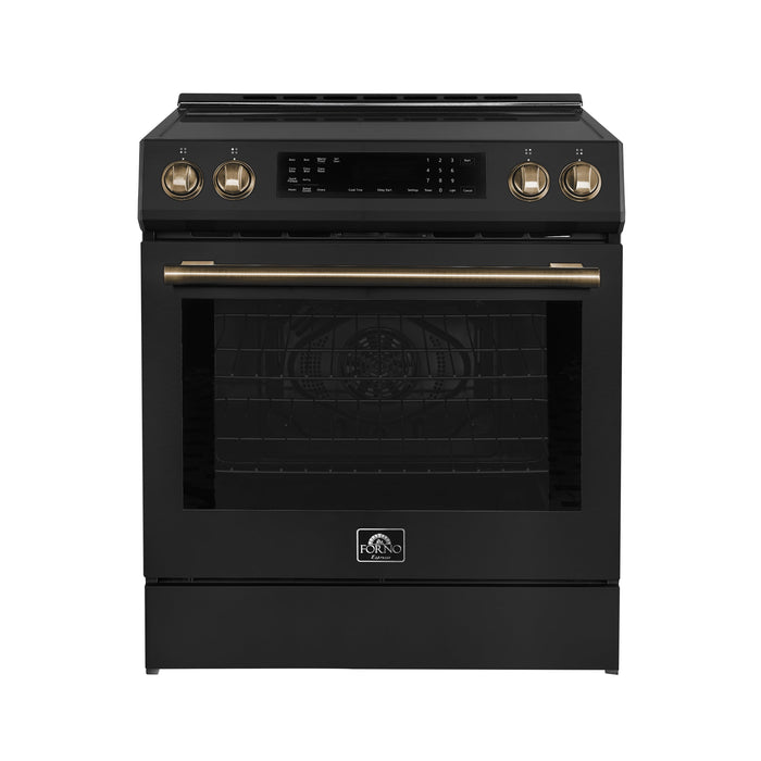 Forno Espresso 30" Induction Range with Air Fry and Self-Clean in Black and Antique Brass Handles, FFSIN0905-30BLK