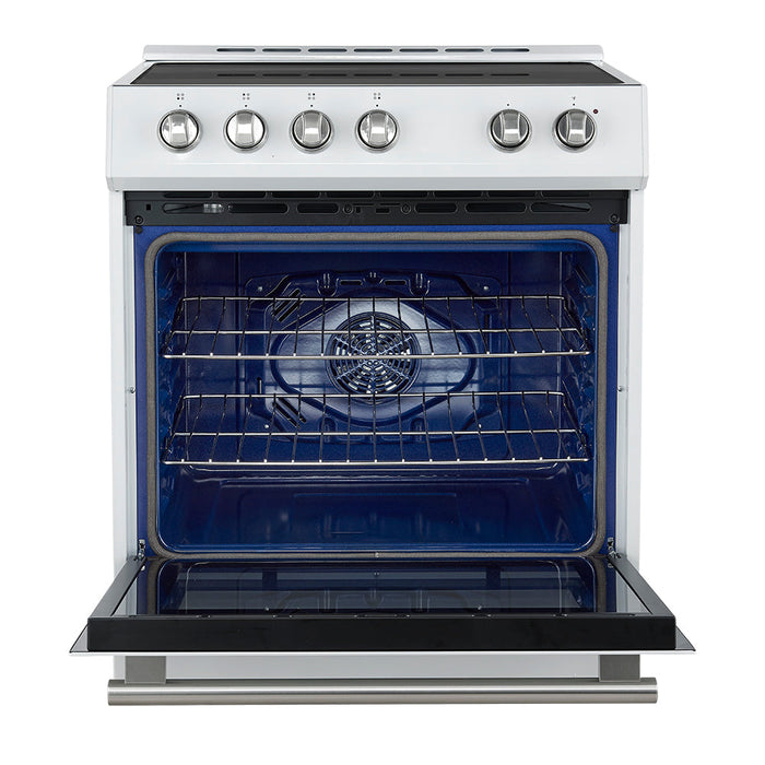 Forno 30” Induction Range with Knob Control in White and Silver Accents, FFSIN0982-30WHT