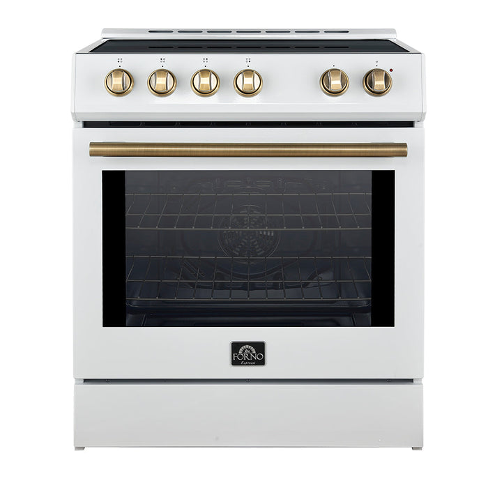 Forno 30” Induction Range with Knob Control in White and Antique Brass Accents, FFSIN0982-30WHT