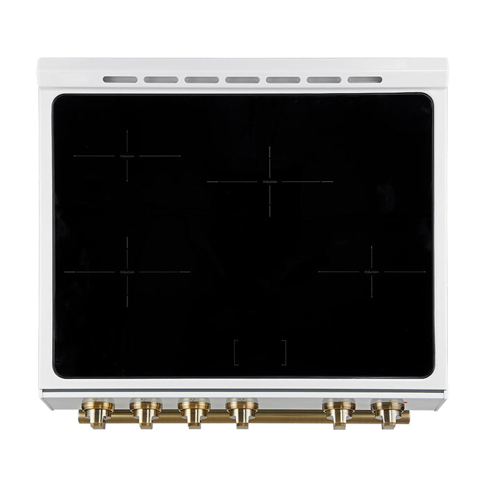 Forno 30” Induction Range with Knob Control in White and Antique Brass Accents, FFSIN0982-30WHT