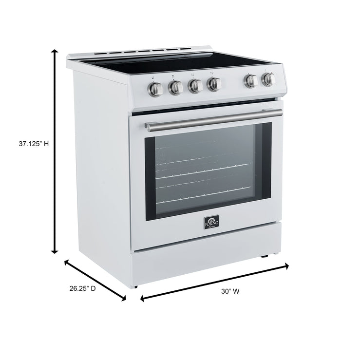 Forno 30” Induction Range with Knob Control in White and Silver Accents, FFSIN0982-30WHT