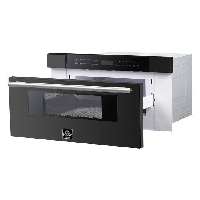 Forno Espresso 30" Built-In Microwave Drawer in Black with Silver Handles, FMWDR3000-30BLK