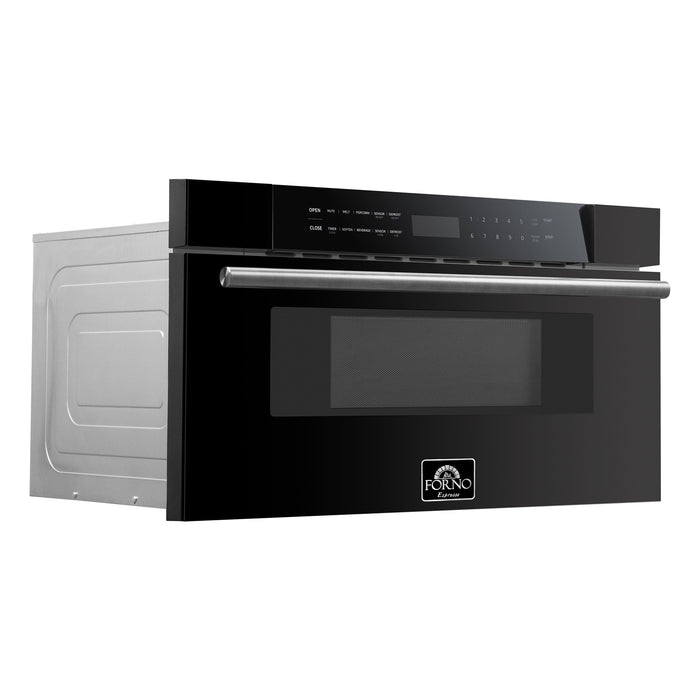 Forno Espresso 30" Built-In Microwave Drawer in Black with Silver Handles, FMWDR3000-30BLK