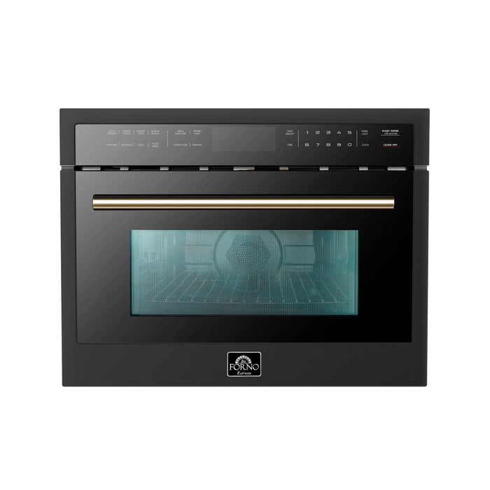 Forno Espresso 24" Built-In Microwave Oven in Black with Antique Brass Handles, FMWDR3093-24BLK