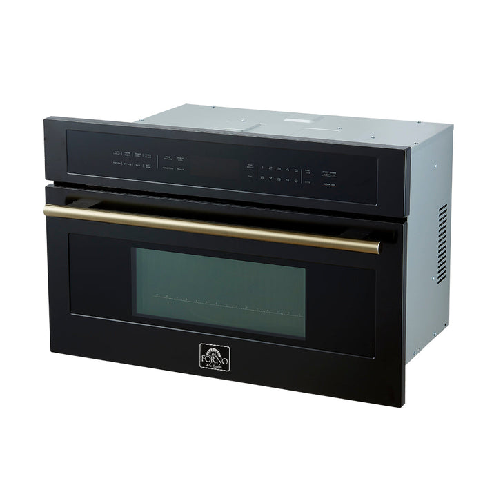 Forno Espresso 30" Built-In Microwave Oven in Black with Antique Brass Handles, FMWDR3093-30BLK