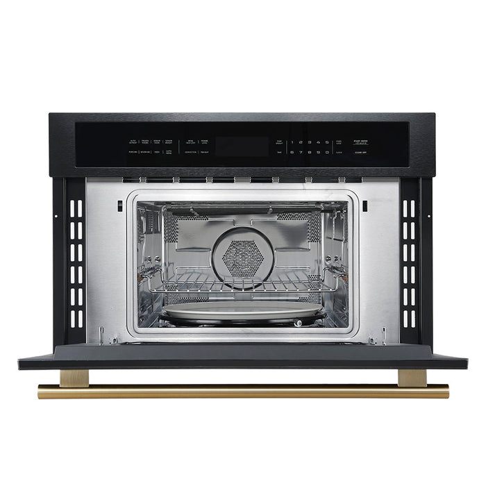 Forno Espresso 30" Built-In Microwave Oven in Black with Antique Brass Handles, FMWDR3093-30BLK