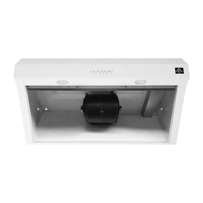 Forno Espresso 30" Under Cabinet Range Hood in White with Antique Brass Handles, FRHUC5255-30WHT