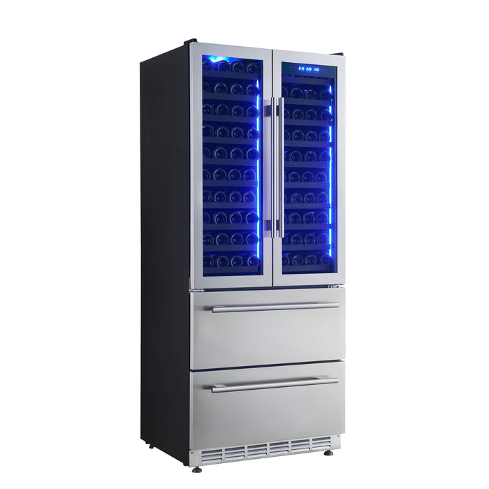 Forno 32" 120 Bottle Triple Zone French Door Wine Cooler with 2 Beverage Drawers, FWCDR6635-32S