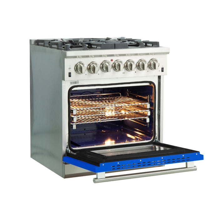 Forno 30 Inch Professional Freestanding Dual Fuel Range in Blue, FFSGS6187-30BLU