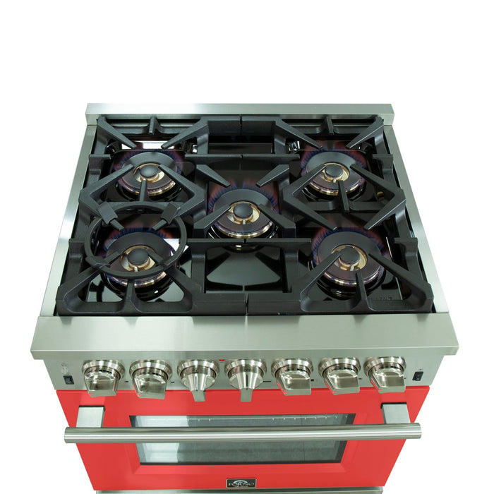 Forno 30 Inch Professional Freestanding Dual Fuel Range in Red, FFSGS6187-30RED