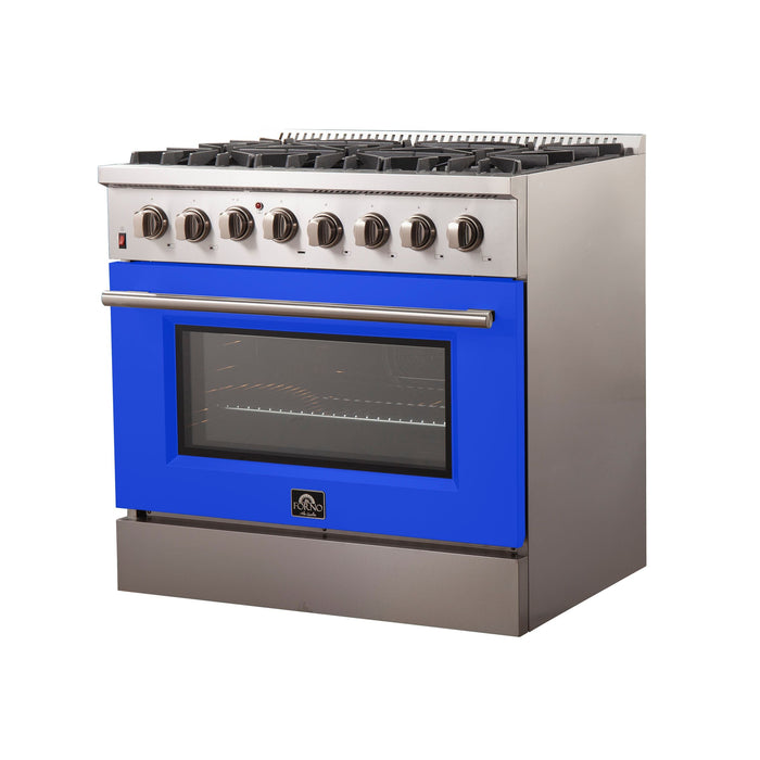 Forno 36 Inch Professional Freestanding Dual Fuel Range in Blue, FFSGS6156-36BLU