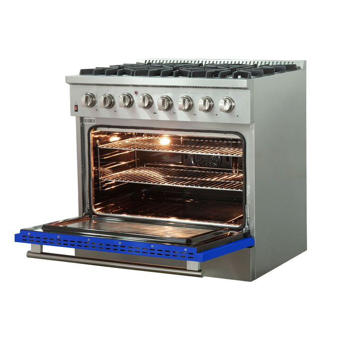 Forno 36 Inch Professional Freestanding Dual Fuel Range in Blue, FFSGS6156-36BLU