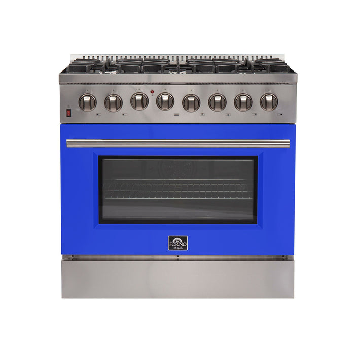 Forno 36 Inch Professional Freestanding Dual Fuel Range in Blue, FFSGS6156-36BLU