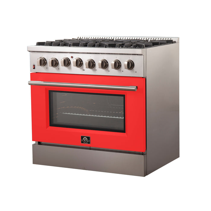 Forno 36 Inch Professional Freestanding Dual Fuel Range in Red, FFSGS6156-36RED