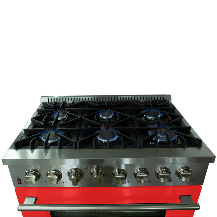 Forno 36 Inch Professional Freestanding Dual Fuel Range in Red, FFSGS6156-36RED