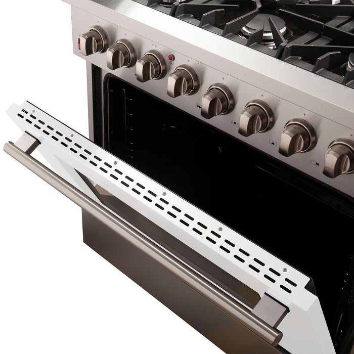 Forno 36 Inch Professional Freestanding Dual Fuel Range in White, FFSGS6156-36WHT