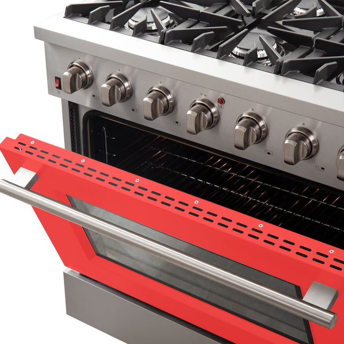 Forno 36 Inch Galiano Professional Freestanding Gas Range in Red, FFSGS6244-36RED