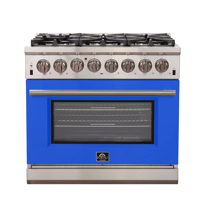 Forno 36 Inch Professional Freestanding Dual Fuel Range in Blue, FFSGS6187-36BLU