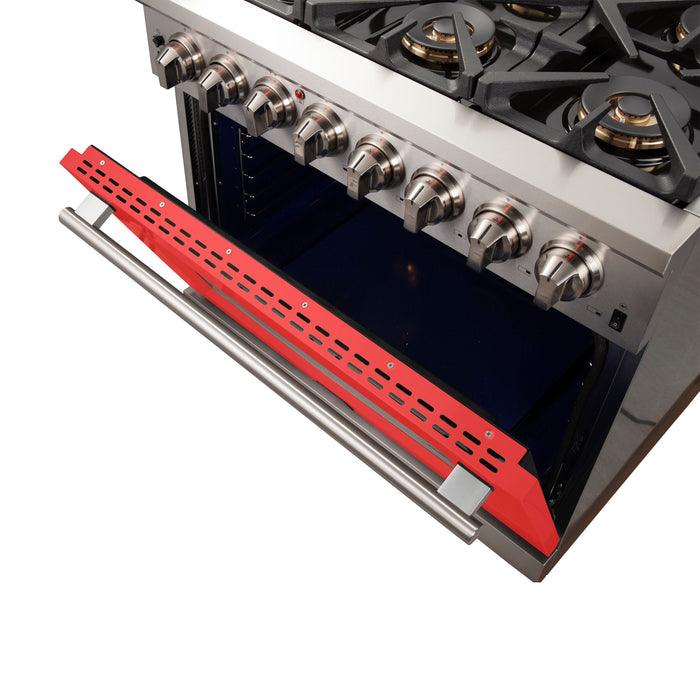 Forno 36 Inch Professional Freestanding Dual Fuel Range in Red, FFSGS6187-36RED