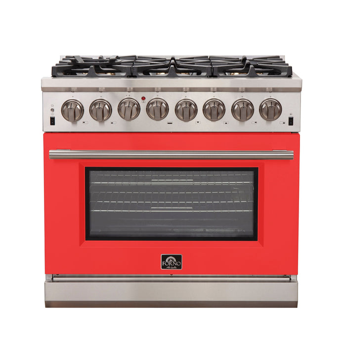 Forno 36 Inch Professional Freestanding Dual Fuel Range in Red, FFSGS6187-36RED