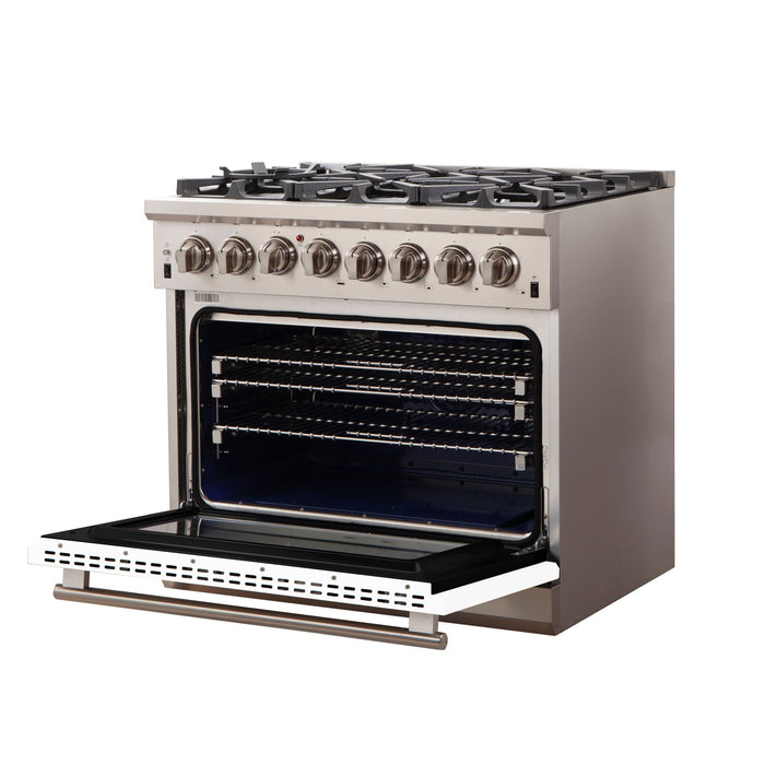 Forno 36 Inch Professional Freestanding Dual Fuel Range in White, FFSGS6187-36WHT