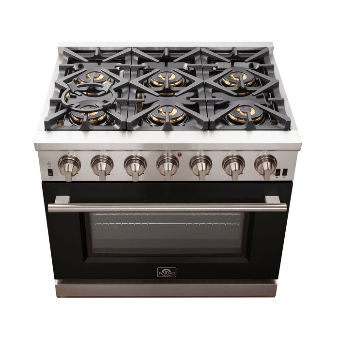 Forno 36 Inch Professional Freestanding Gas Range in Black, FFSGS6260-36BLK