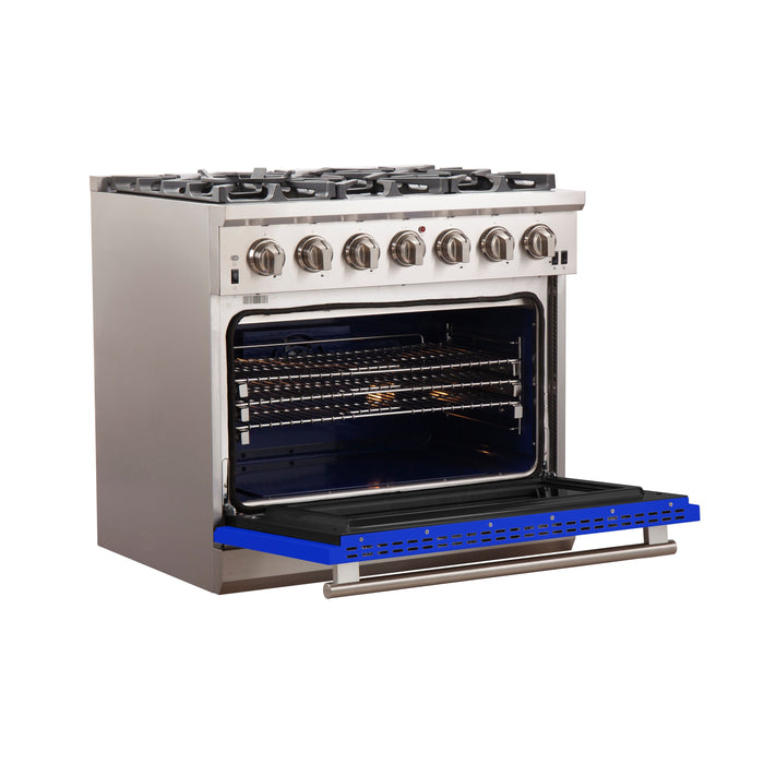 Forno 36 Inch Professional Freestanding Gas Range in Blue, FFSGS6260-36BLU