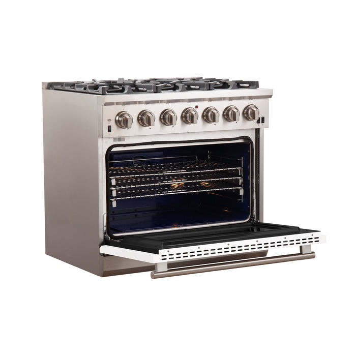 Forno 36 Inch Professional Freestanding Gas Range in White, FFSGS6260-36WHT