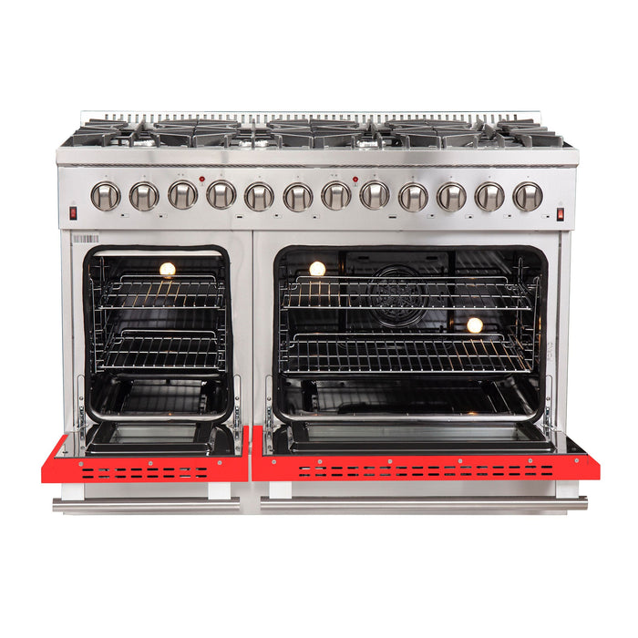 Forno 48 Inch Professional Freestanding Dual Fuel Range in Red, FFSGS6156-48RED