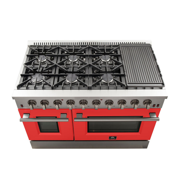 Forno 48 Inch Professional Freestanding Gas Range in Red, FFSGS6244-48RED