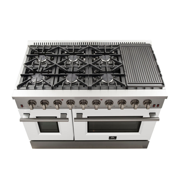 Forno 48 Inch Professional Freestanding Gas Range in White, FFSGS6244-48WHT