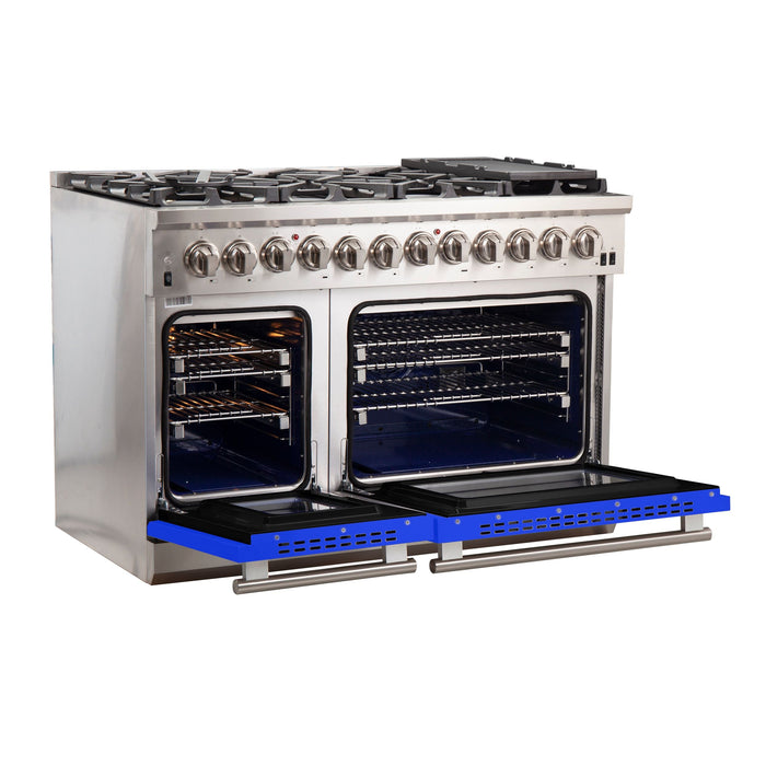 Forno 48 Inch Professional Freestanding Dual Fuel Range in Blue, FFSGS6187-48BLU