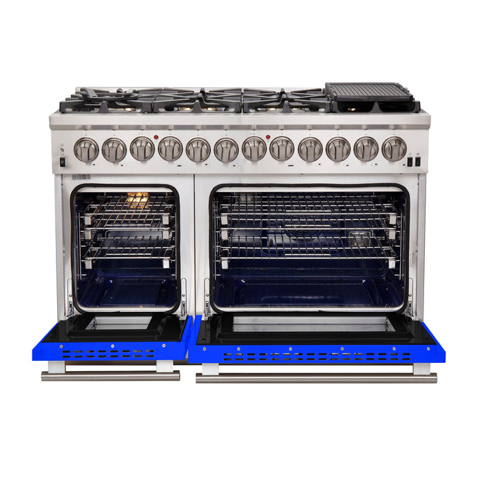 Forno 48 Inch Professional Freestanding Dual Fuel Range in Blue, FFSGS6187-48BLU