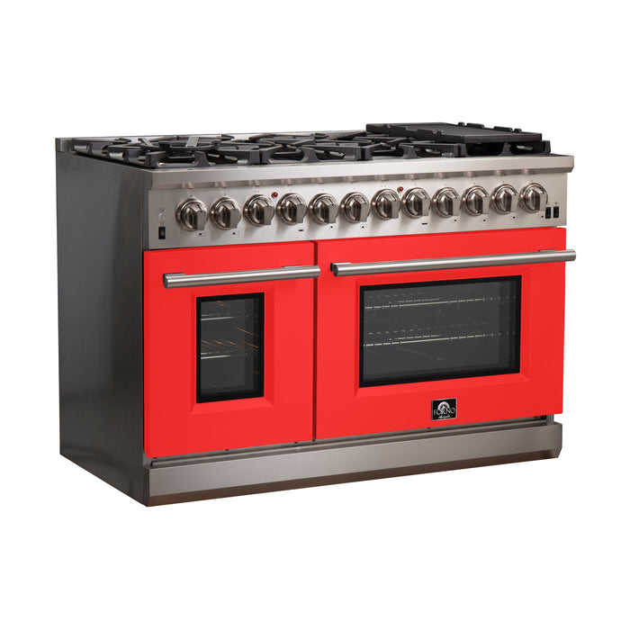 Forno 48 Inch Professional Freestanding Dual Fuel Range in Red, FFSGS6187-48RED