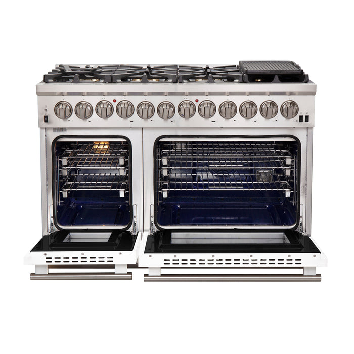 Forno 48 Inch Professional Freestanding Dual Fuel Range in White, FFSGS6187-48WHT