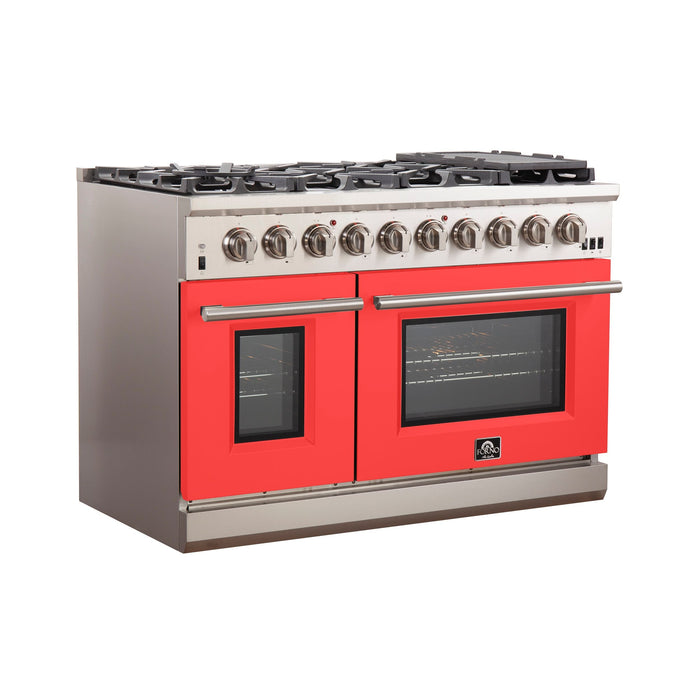 Forno 48 Inch Professional Freestanding Gas Range in Red, FFSGS6260-48RED