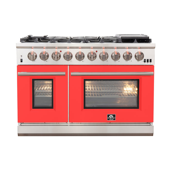 Forno 48 Inch Professional Freestanding Gas Range in Red, FFSGS6260-48RED