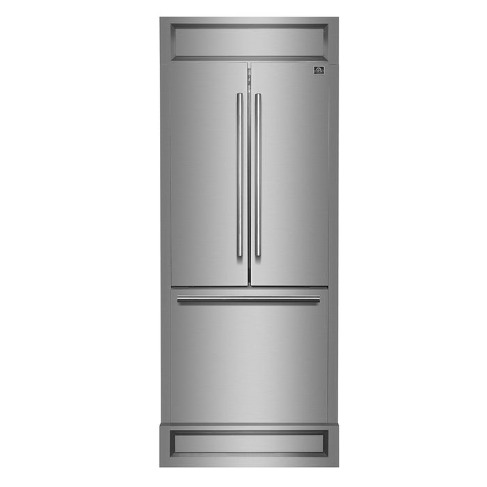 Forno 30" 17.5 cu. ft. French Door Built-In Refrigerator in Stainless Steel with Ice Maker and Modern Trim Kit, FFFFD1974-35MG