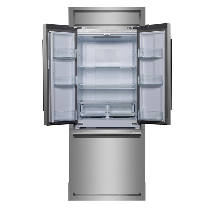 Forno 30" 17.5 cu. ft. French Door Built-In Refrigerator in Stainless Steel with Ice Maker and Modern Trim Kit, FFFFD1974-35MG